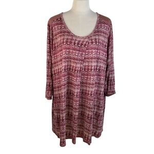 Poetry Womens‎ Tunic Blouse Multicolor Size US 16 Linen 3/4 Sleeve Relaxed Fit